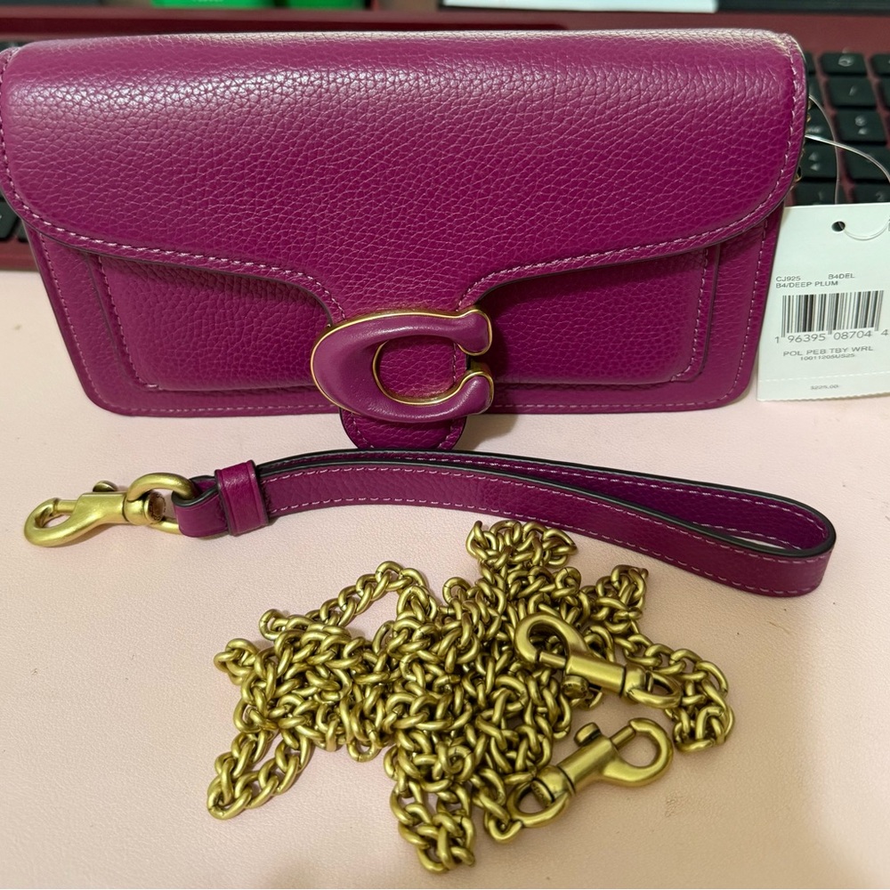 Dark Pink Leather Crossbody Bag with Gold Accents